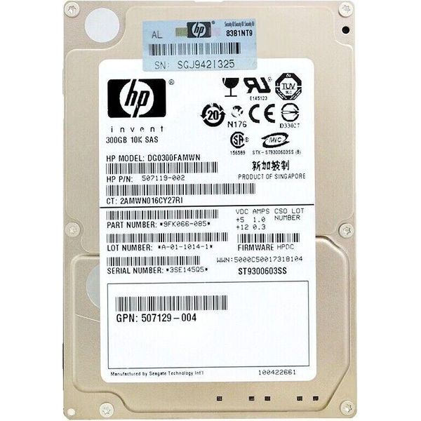Disco Rigido Hp DG0300FAMWN 300GB 10 000 Rpm Sas Ii 2,5 Pollici 507119-002-image