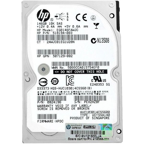 Disco Rigido Hp EG0146FAWJC 146 Gb Sas 10 000 Rpm 2,5" Pollici 518194-003"-image