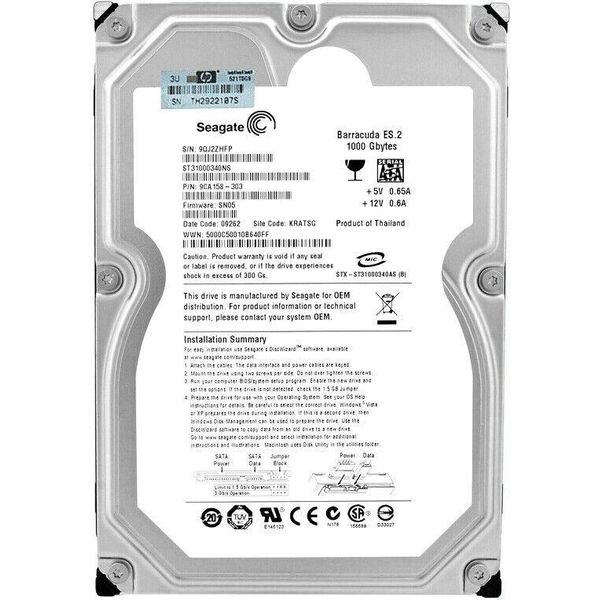 Disco Rigido Hp 1TB 481276-001 7200RPM Sata Ii 3,5" Pollici ST31000340NS"-image