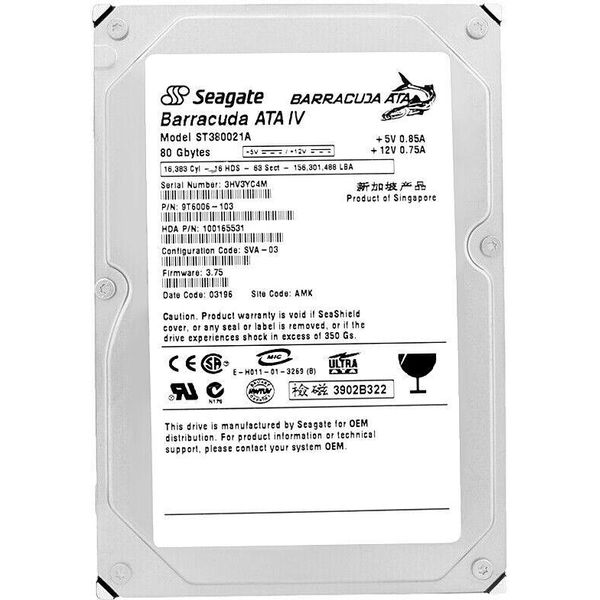 Disco Rigido Seagate 80GB ST380021A 2Mb Cache 7200Rpm Ata 3,5'' Pollici-image