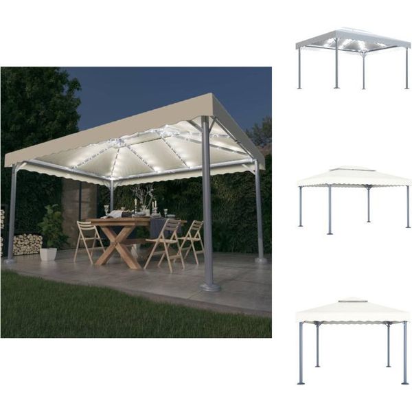 Vidaxl Padiglione Con Luci Led 400X300 Cm In Alluminio Bianco Crema - Padiglioni E Tende Per Feste-image