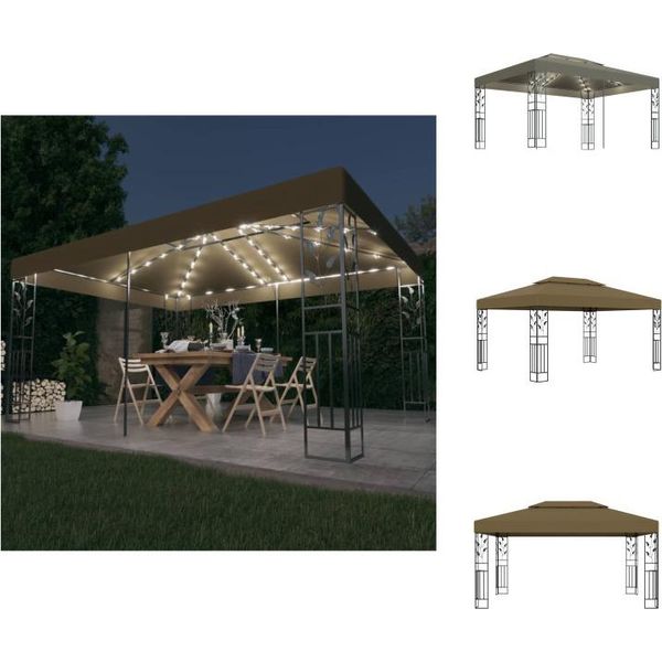 Vidaxl Padiglione Con Doppio Tetto E Luci Led 3X4 M Taupe - Padiglioni E Tende Per Feste-image