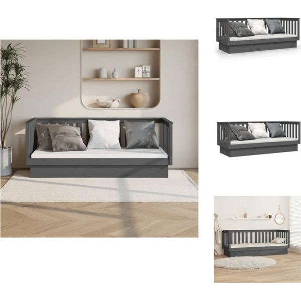 Vidaxl Letto Da Giorno Grigio 75X190 Cm In Legno Di Pino Massiccio - Letti E Strutture Letto-image