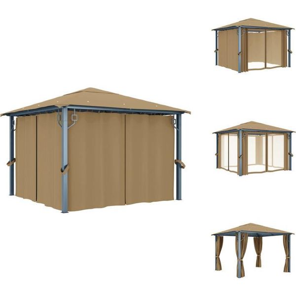 Vidaxl Padiglione Con Tenda 300X300 Cm Alluminio Taupe - Padiglioni E Tende Per Feste-image