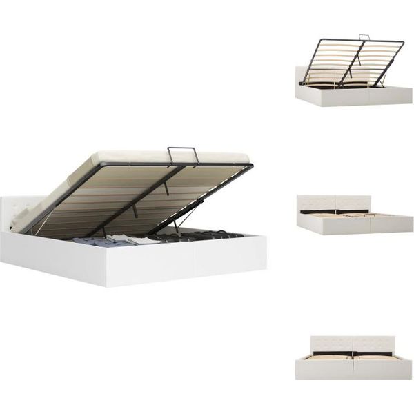 Vidaxl Letto Contenitore Idraulico In Pelle Finta Bianca 180×200 Cm - Letti E Strutture Letto-image