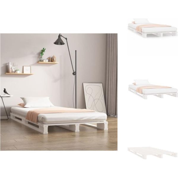 Vidaxl Letto A Pallet Bianco 90X200 Cm In Legno Di Pino Massiccio - Letti E Strutture Letto-image