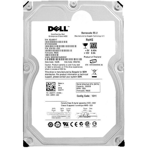 Disco Rigido Dell 0G377T 1TB Sata Ii 32MB Cache 7200Rpm 3,5" Pollici ST31000340NS"-image