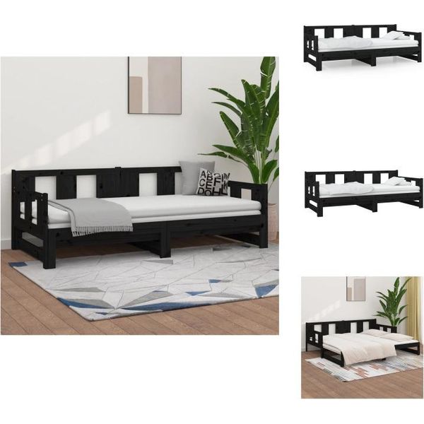 Vidaxl Letto Da Giorno Allungabile In Pino Massiccio Nero 2X(90X190) Cm - Letti E Strutture Letto-image