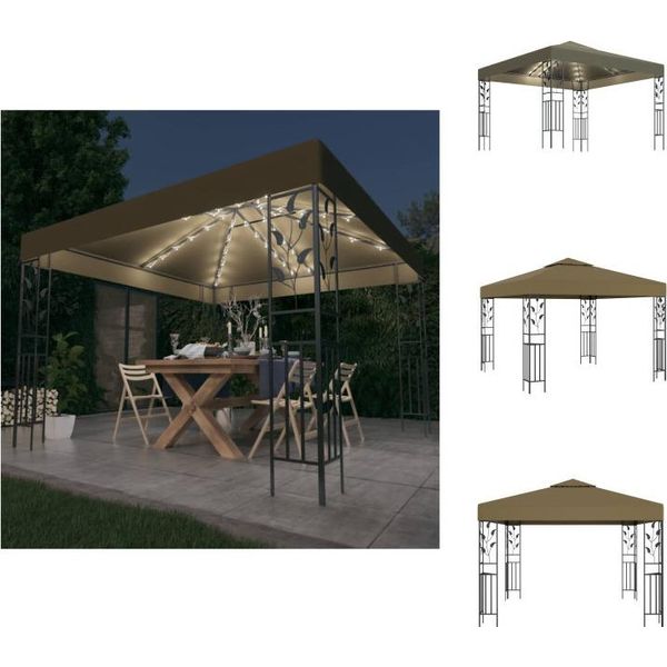 Vidaxl Padiglione Con Luci Led 3X3 M Taupe - Padiglioni E Tende Per Feste-image
