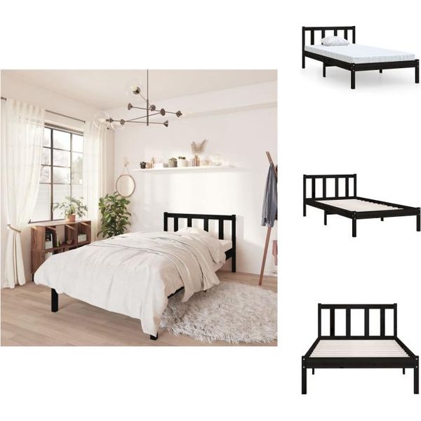 Vidaxl Letto In Legno Massiccio Di Pino Nero 75X190 Cm - Letti E Strutture Letto-image