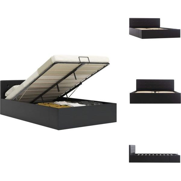 Vidaxl Letto Contenitore Idraulico In Pelle Finta Nera 140×200 Cm - Letti E Strutture Letto-image