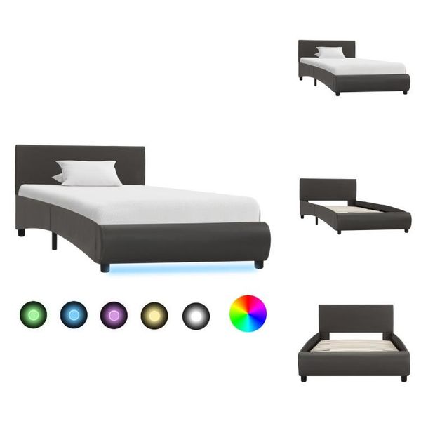Vidaxl Struttura Letto Con Led In Pelle Finta Grigia 90×200 Cm - Letti E Strutture Letto-image