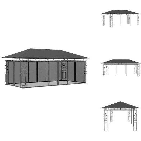 Vidaxl Padiglione Con Zanzariera 6X3X2,73 M Antracite - Padiglioni E Tende Per Feste-image