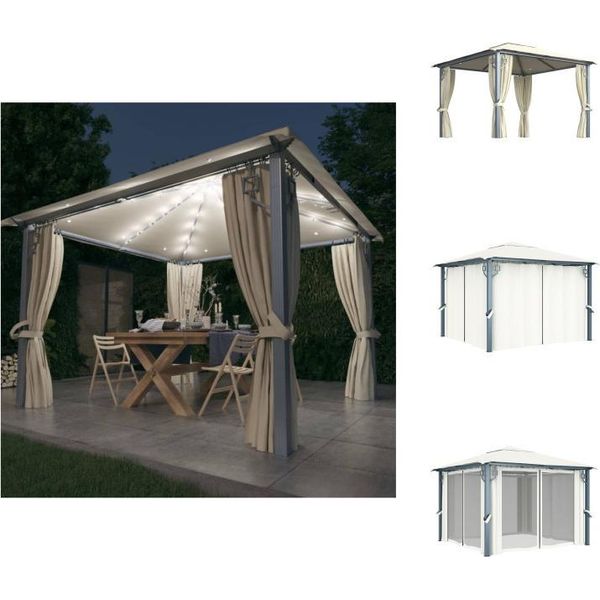 Vidaxl Padiglione Con Tende E Luci Led 300X300 Cm In Alluminio Crema - Padiglioni E Tende Per Feste-image