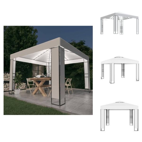 Vidaxl Padiglione Con Doppio Tetto E Luci Led 3X3 M Bianco - Padiglioni E Tendoni Per Feste-image