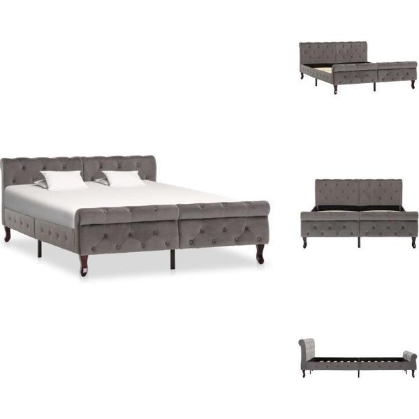 Vidaxl Struttura Letto In Velluto Grigio 140 X 200 Cm - Letti E Strutture Letto-image