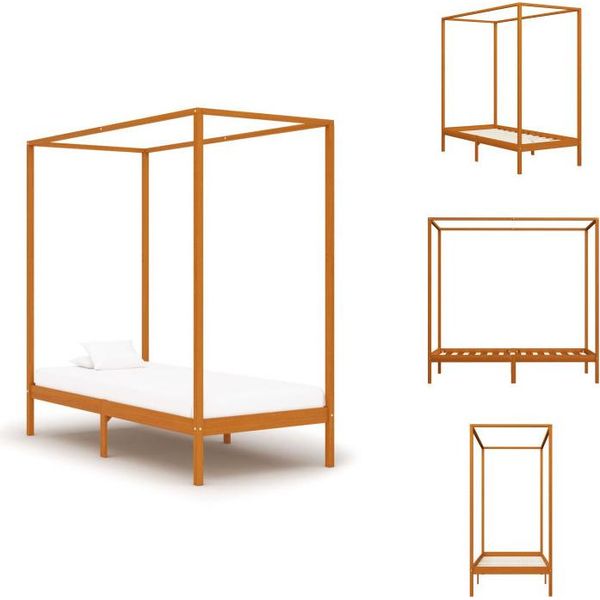 Vidaxl Struttura Letto A Baldacchino In Pino Massiccio Marrone Miele 90 X 200 Cm - Letti E Strutture Letto-image