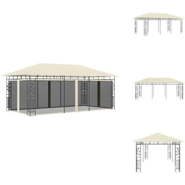 Vidaxl Padiglione Con Zanzariera 6X3X2,73 M Crema - Padiglioni E Tende Per Feste-image