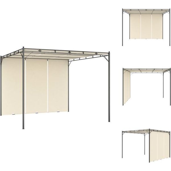 Vidaxl Padiglione Da Giardino Con Tenda Laterale 3X3X2,25 M Crema - Padiglioni E Tende Per Feste-image