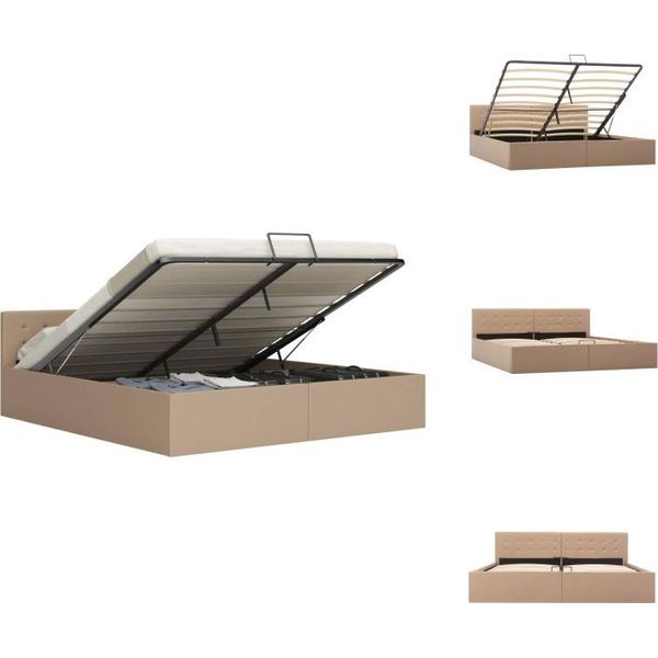Vidaxl Letto Contenitore Idraulico Cappuccino-Marrone In Pelle Finta 180×200 Cm - Letti & Strutture Letto-image