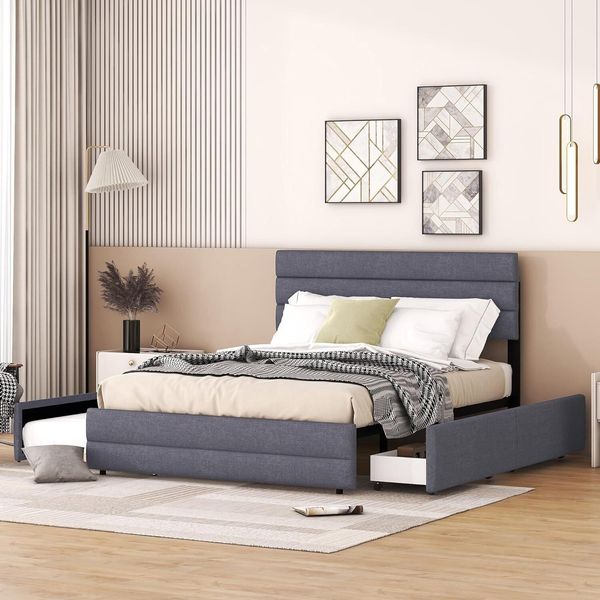 Fortuna Lai Letto Imbottito 140 X 200 Cm Letto Matrimoniale, Letto A Piattaforma Con Brocca Per Due Persone E Due Cassetti (Grigio)-image