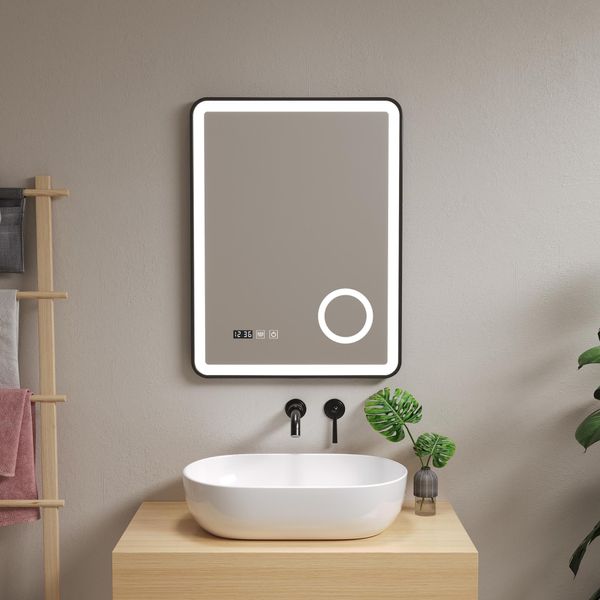 Specchio Da Bagno A Led 'Pescara' Con 120 Led Cornice In Alluminio 50 X 70 Cm Nero-image