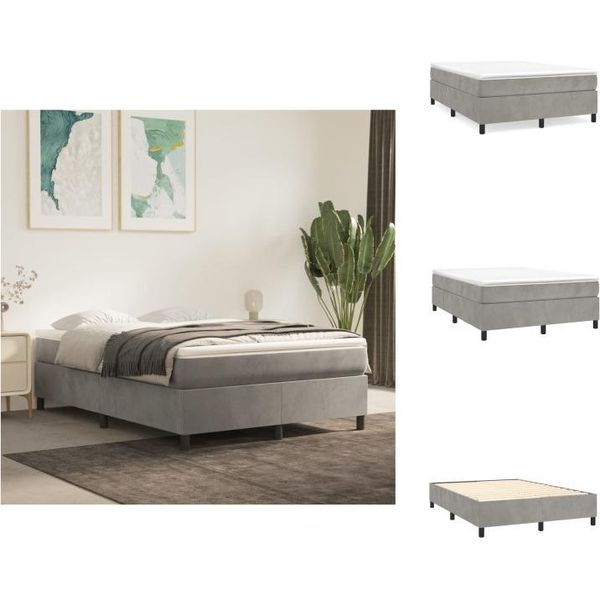 Vidaxl Letto Boxspring Grigio Chiaro 140X200 Cm In Velluto - Letti E Strutture Letto-image