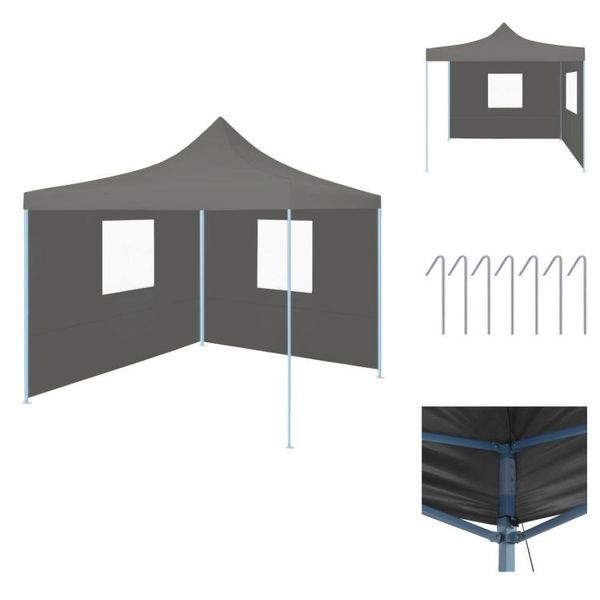Vidaxl Tenda Pieghevole Per Feste Pop-Up Con 2 Pareti Laterali 3 X 3 M Antracite - Padiglioni E Tende Per Feste-image