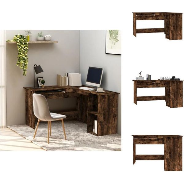 Vidaxl Scrivania Ad Angolo In Rovere Fumé 120X140X75 Cm Materiale A Base Di Legno - Scrivanie-image