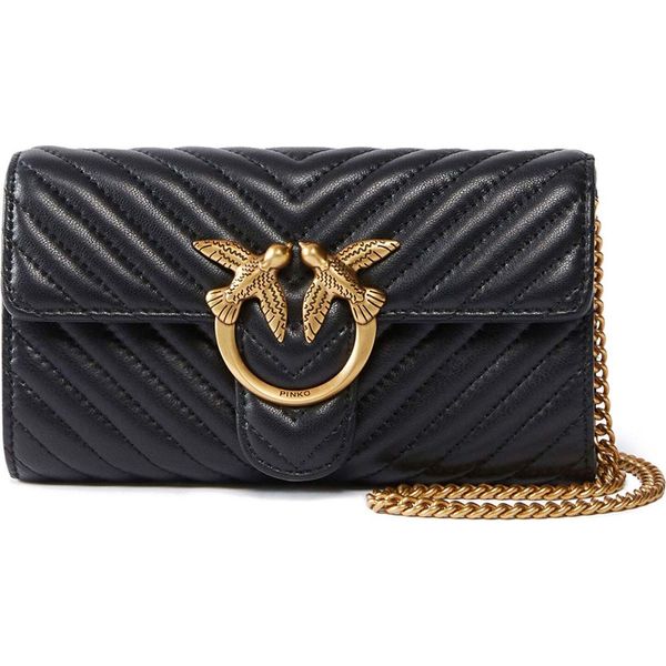 Pinko Borsa A Tracolla Pochette Love One Mini Icon Wallet C Nappa Chevron Black - Antique Gold Nero-image