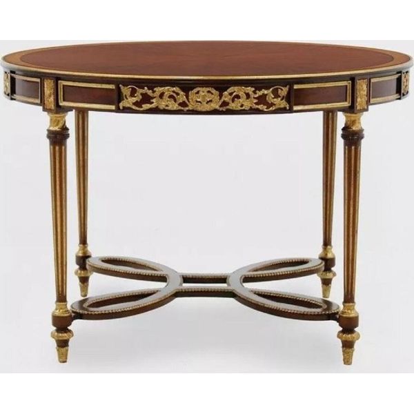 Casa Padrino Tavolo Da Pranzo Barocco Marrone Scuro / Marrone / Oro Antico - Tavolo Da Cucina Rotondo In Legno Massiccio In Stile Barocco - Mobili Da Sala Da Pranzo In Stile Barocco - Mobili Da Sala Da Pranzo Barocchi-image
