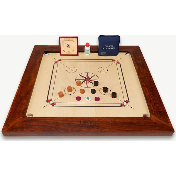 Set Carrom Grootmeester - 16 Kg - Legno Duro India - ®️Designed In Uk - Ottimamente Rifinito - Eco India - Con Tavolo E Borsa-image
