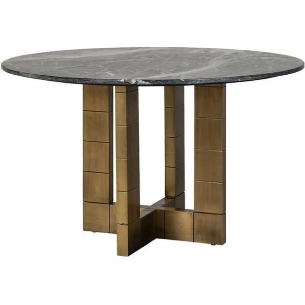 Casa Padrino Tavolo Da Pranzo Nero/Oro Ø 130 X H. 76 Cm - Tavolo Da Cucina Rotondo Con Piano In Marmo - Mobili Sala Da Pranzo - Mobili-image
