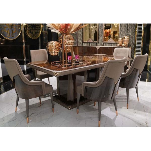 Tavolo Da Pranzo Casa Padrino Marrone Scuro/Grigio/Rame 226 X 112 X H. 70 Cm - Tavolo Da Cucina Rettangolare In Legno Massiccio - Mobili Sala Da Pranzo - Mobili-image