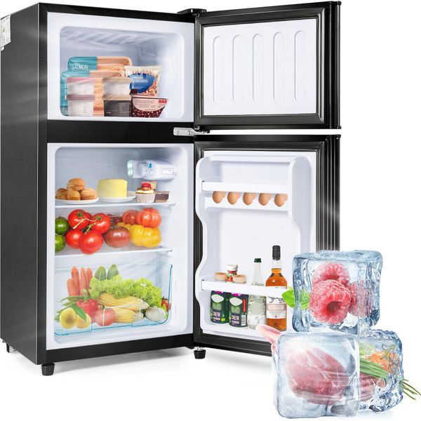 Combinazione Frigorifero/Congelatore Da Tavolo Merax BCD-86A, Minifrigo Con Vano Congelatore, Doppia Porta E Illuminazione A Led, 60 L, A Libera Installazione-image