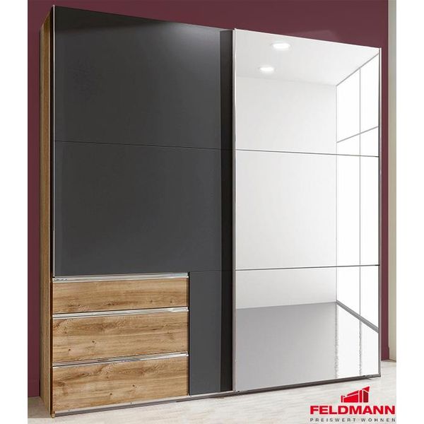 Armadio Con Ante Scorrevoli Level A 2 Ante In Rovere Grafite 250X65X236Cm-image