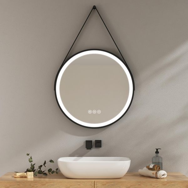 Emke Specchio Da Bagno Rotondo Con Antiappannamento 60 Cm Specchio Da Bagno A 3 Luci Specchio Da Bagno Specchio Led Dimmerabile Con Interruttore A Sfioramento, IP44 Risparmio Energetico-image