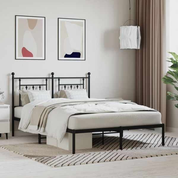 Vidaxl Struttura Letto Con Testiera In Metallo Nero 150X200 Cm - Struttura Letto - Cornici Letto - Struttura Letto - Letto-image