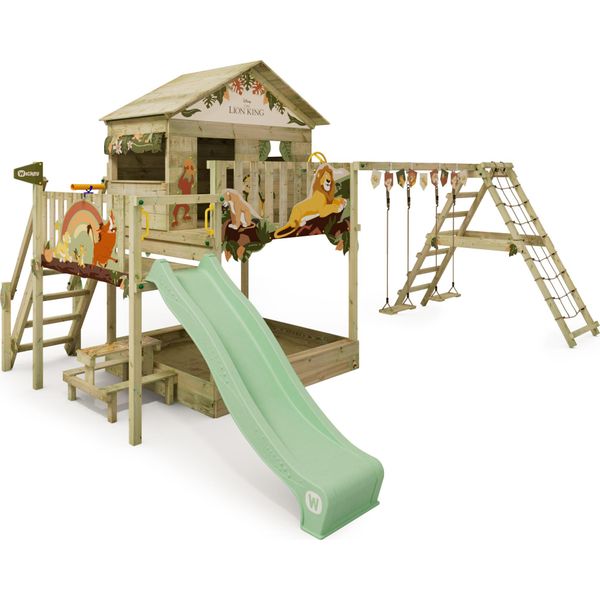 Wickey Disney The Lion King Saga Torre Gioco Con Altalena E Scivolo, Casetta In Legno Con Sabbiera, Scala Per Arrampicarsi E Accessori Da Gioco-image