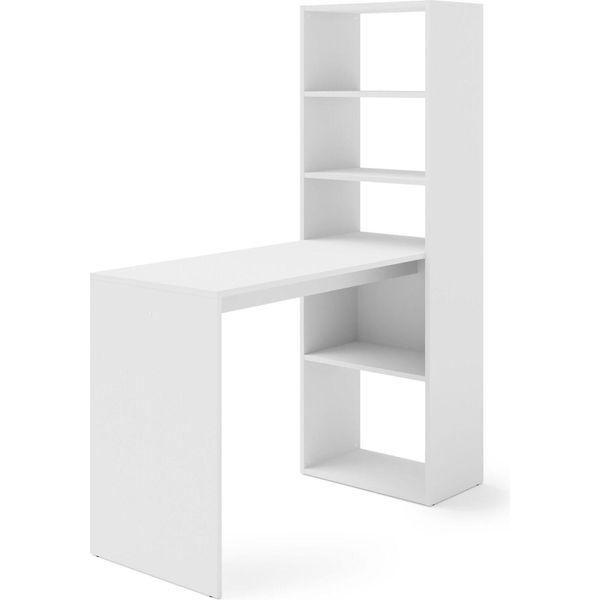 Scrivania Con Ripiani Harmony 120 Cm White MATT- Scrivania Ripiani Libreria - Scrivania Per Computer Scrivania Da Lavoro - Home Office-image