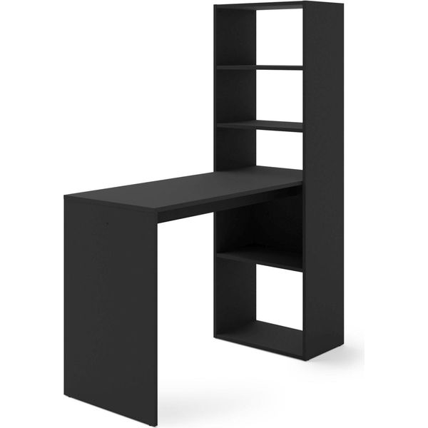 Scrivania Con Ripiani Harmony 120 Cm Black Matt - Scrivania Con Ripiani Libreria - Scrivania Per Computer Scrivania Da Lavoro - Ufficio Domestico-image