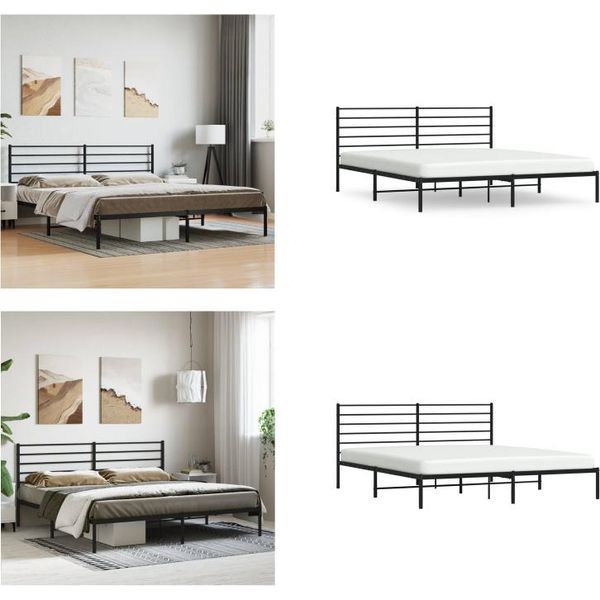 Vidaxl Struttura Letto Con Testiera In Metallo Nero 193X203 Cm - Struttura Letto - Cornici Letto - Struttura Letto - Letto-image