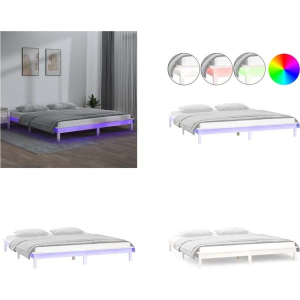Vidaxl Letto In Legno Massiccio Con Illuminazione A Led Bianco 160X200 Cm - Struttura Letto - Cornici Letto - Struttura Letto - Letto Da Camera-image