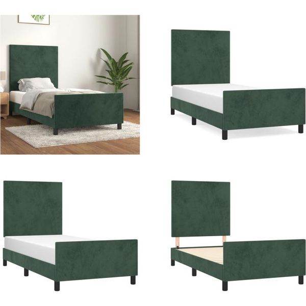 Vidaxl Struttura Letto Con Testiera Verde Scuro 100X200 Cm In Velluto - Struttura Letto Con Testiera - Struttura Letto Con Testiera - Struttura Letto - Letto Con Testiera-image