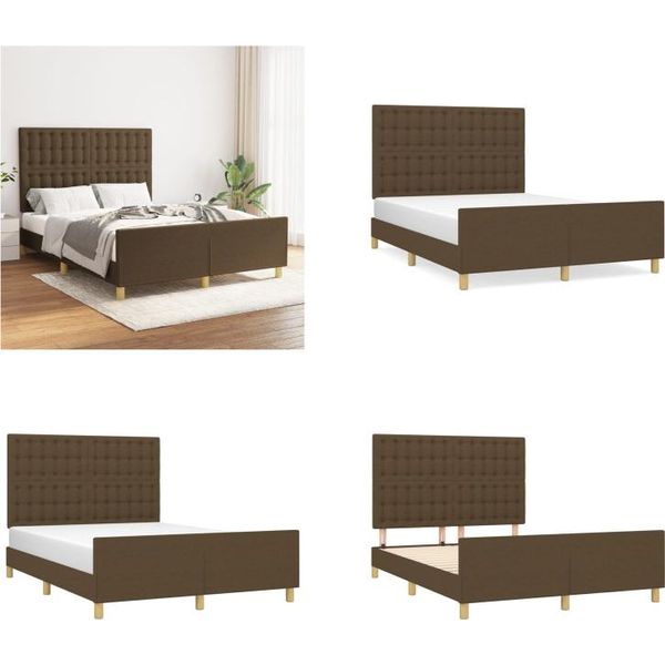 Vidaxl Struttura Letto Con Testiera In Tessuto Marrone Scuro 140X190 Cm - Struttura Letto Con Testiera - Struttura Letto Con Testiera - Struttura Letto - Letto Con Testiera-image