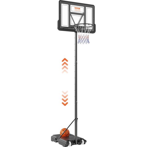 Vevor Canestro Da Esterno 122-305 Cm Regolabile In Altezza, Impianto Da Basket Nero Resistente Alle Intemperie E Alla Ruggine, Supporto Per Canestro Con Acqua O Sabbia Mobile-image