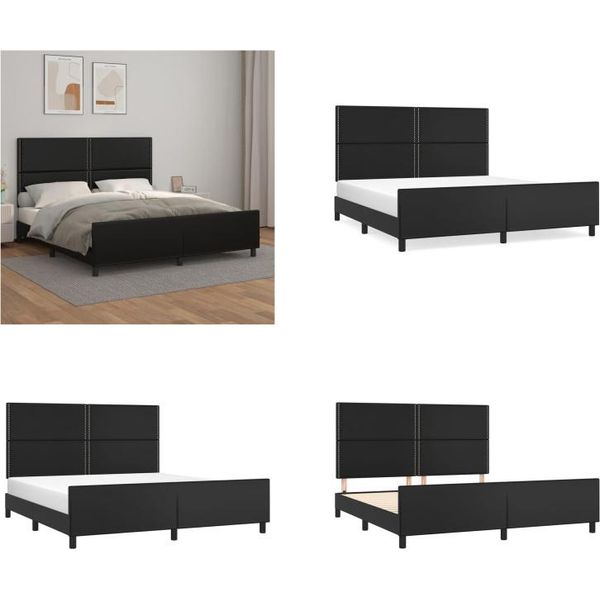 Vidaxl Struttura Letto Con Testiera Nera 180X200 Cm In Pelle Finta - Struttura Letto Con Testiera - Struttura Letto Con Testiera - Letto Con Testiera - Struttura Letto Con Testiera-image