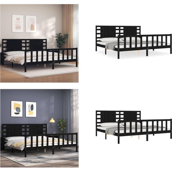 Vidaxl Letto In Legno Massiccio Con Testiera Nera 200X200 Cm - Struttura Letto - Letto - Letto Matrimoniale-image