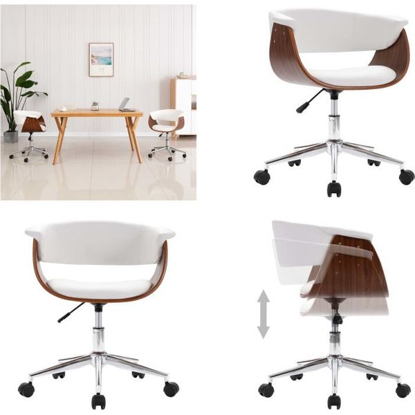 Vidaxl Sedia Girevole Da Ufficio In Legno Curvato Bianco E Pelle Finta - Sedia Da Ufficio - Sedie Da Ufficio - Sedia Girevole Da Ufficio - Sedie Girevoli Da Ufficio-image