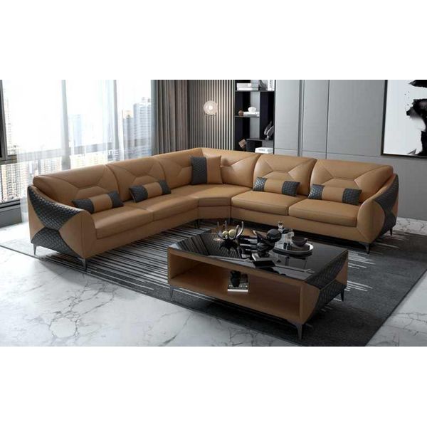 Divani Di Design Divano Ad Angolo A L Marrone In Ecopelle Moderni-image